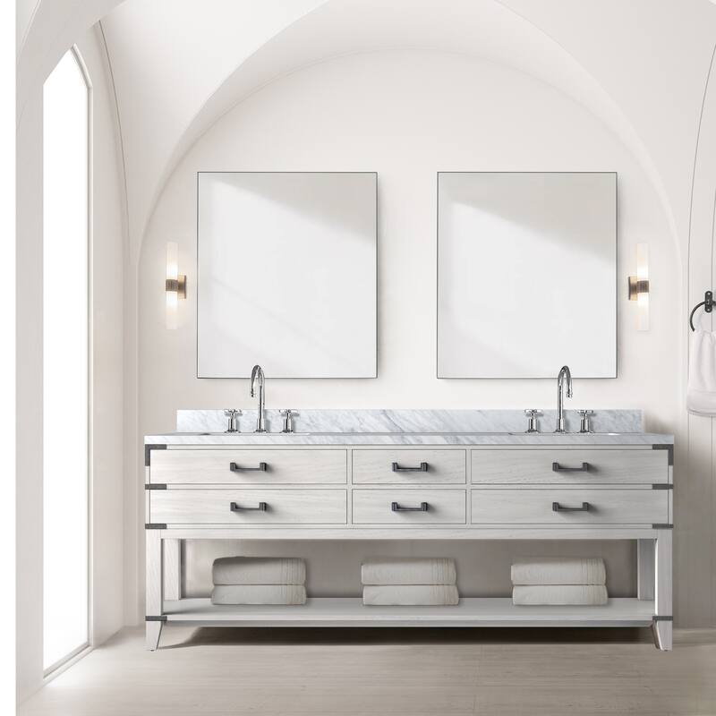 Norwalk Bath Vanity with Carrara Marble Top, Sink and Mirror