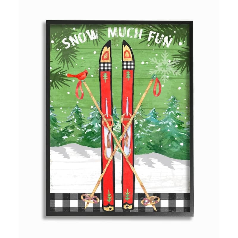 Stupell Traditional 'Snow Much Fun' Winter Season Ski Sign Framed Wall Art - Green - 11 x 14 - Black