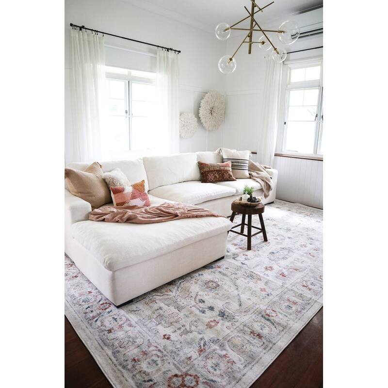 Jinnie Cream and Purple Multi-Color Distressed Rug