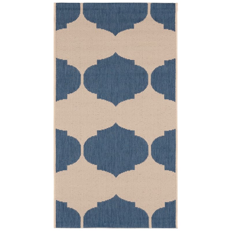 SAFAVIEH Courtyard Abeda Indoor/ Outdoor Waterproof Patio Backyard Rug - 2' x 3'7" - Beige/Blue