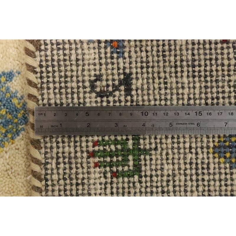Hand Knotted Oriental 100% Wool Carpet Tribal Animal Pictorial Beige & Ivories Gabbeh Area Rug - 1' 4'' X 1' 4''