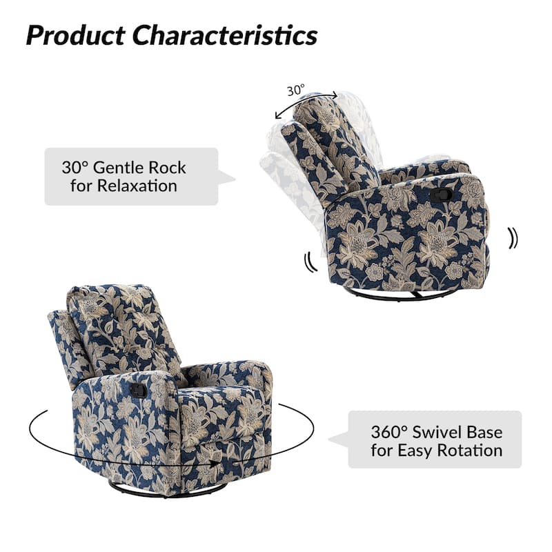 Arlette Floral Manual Swivel Recliner with Tufted Back Set of 2