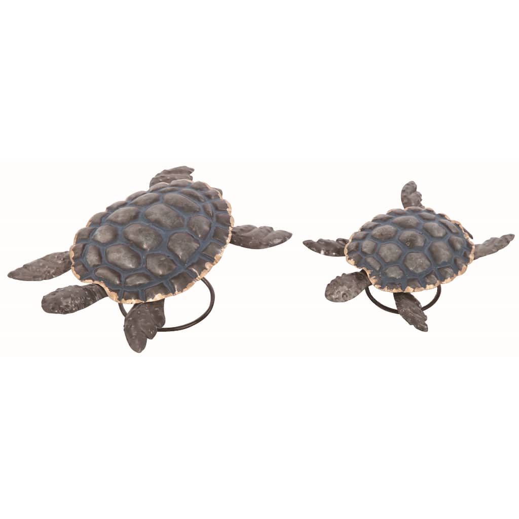 Transpac Metal 8 in. Silver Spring Sea Turtle Decor Set of 2