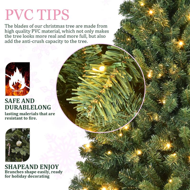 7FT PVC Christmas Tree with 380 WiFi Music Sync LED Lights- App Control,1339 Tips,Hinged Branches,Dual-Color Effects,Metal Stand