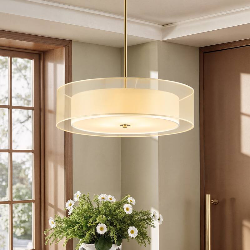 CO-Z 3-Light Antique Bronze Double Drum Pendant Chandelier