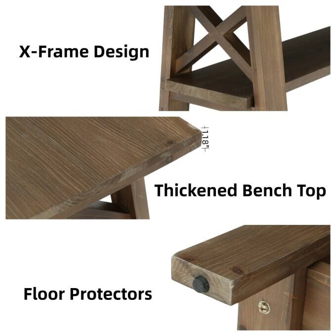 55" Solid Wood Entryway Shoe Bench, End of Bed Bench with Storage