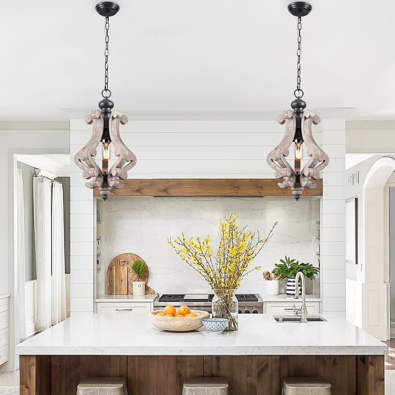 Bella Depot 1-Light Rustic Wood Chandelier Farmhouse Distressed Wood Pendant Light