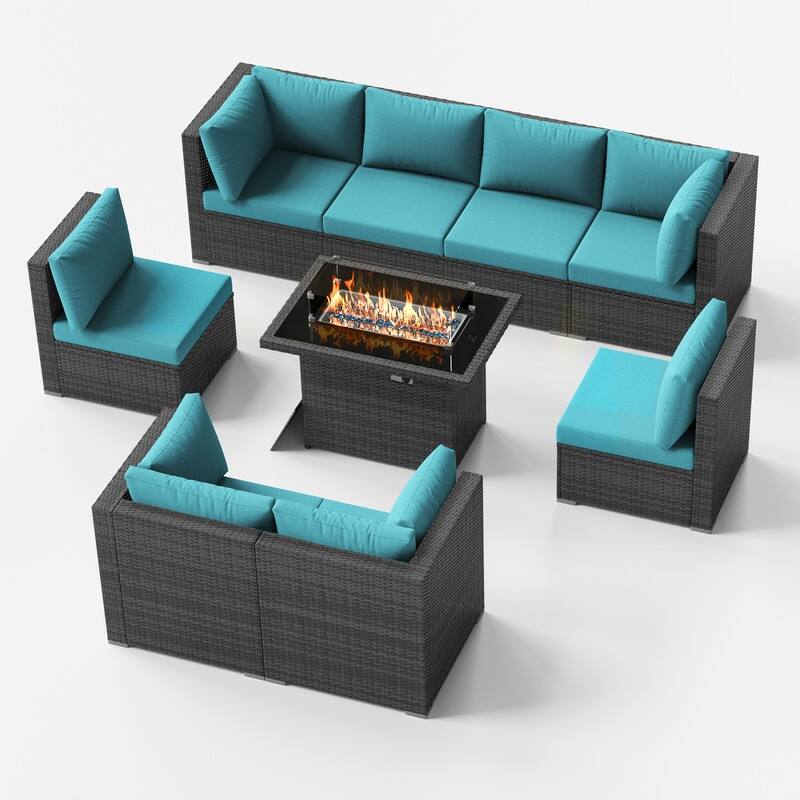 FINCATI Outdoor High-back Wicker Patio Sectional Set, 500 lbs Luxury Oversized Conversation Set, Spacious Couch Set