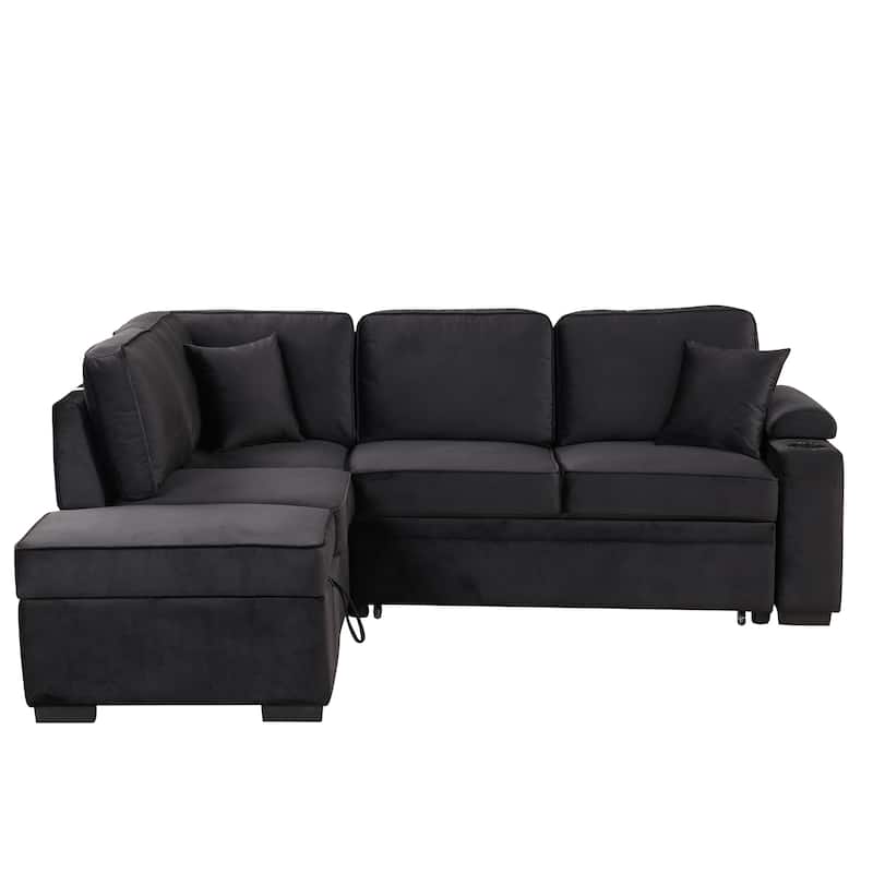 84.75'' L-Shaped 5-Seat Sectional Sleeper Sofa Bed with Storage Ottoman and Pull-Out Feature, Perfect for Living Room