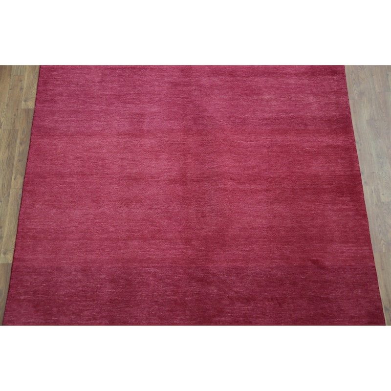Hand Knotted Oriental 100% Wool Carpet Modern Solid Pink Gabbeh Area Rug - 9' 2'' X 6' 1''