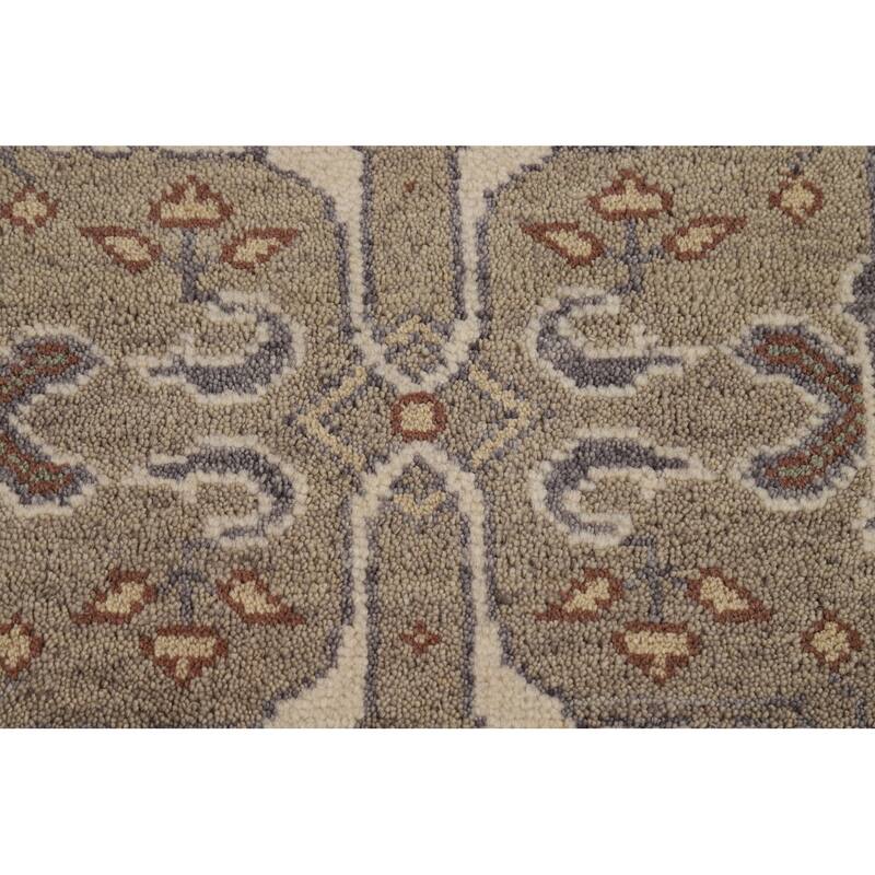 Hand Knotted Oriental 100% Wool Carpet Transitional All-Over Greys & Charcoal Oushak Runner Rug - 11' 9'' X 2' 8''