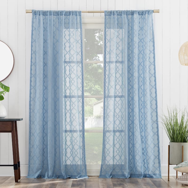 No. 918 Tina Geometric Clipped Semi-Sheer Rod Pocket Curtain Panel, Single Panel - 50" x 96" - Tranquil Blue