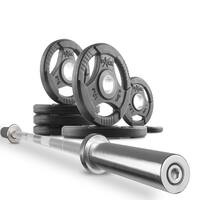 XMark  7 ft. Bar XM-3817-CHROME & Tri-Grip Olympic Weights Set XM-3377