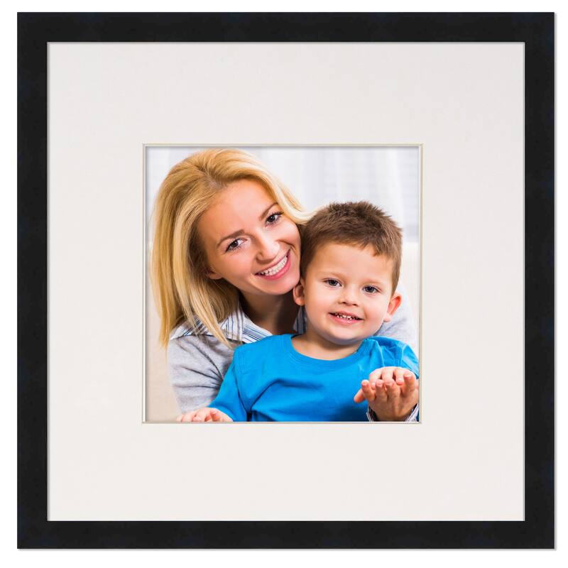 8x8 Frame with Mat - Black 11x11 Frame Wood Made to Display Print or Poster Measuring 8 x 8 Inches with White Photo Mat