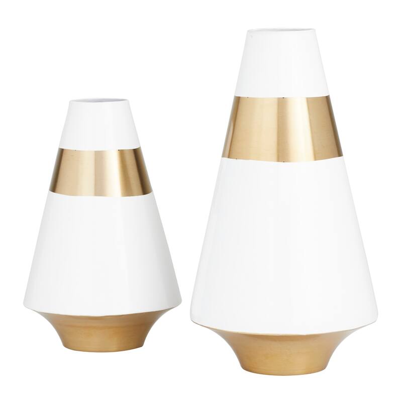 Distinct Metal Vase with Gold Band (Set of 2) - Black or White