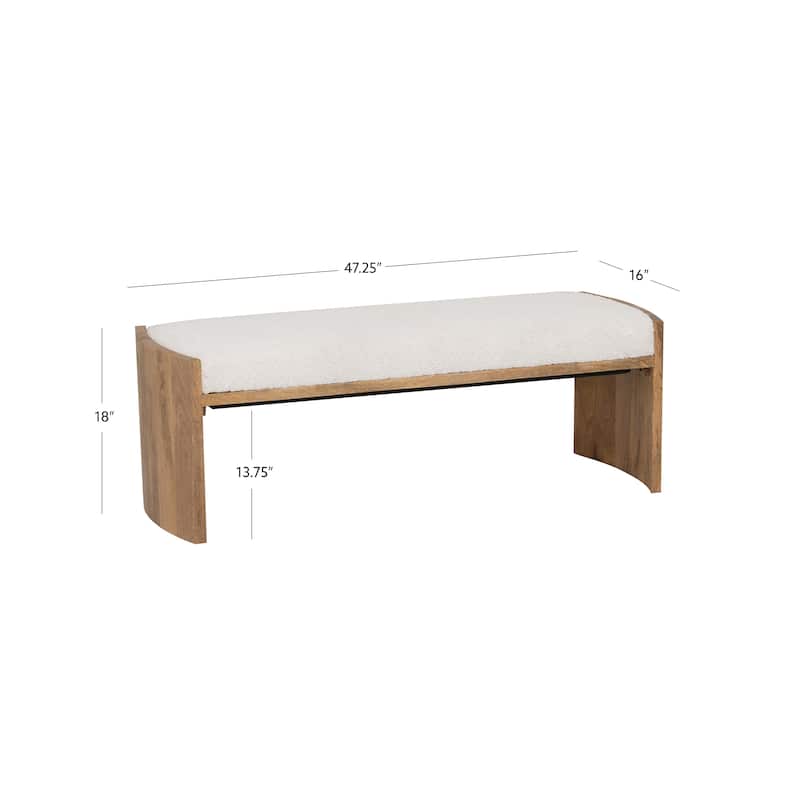 Wylam Cream Sherpa Knit Upholstered Curved Mango Wood Bench