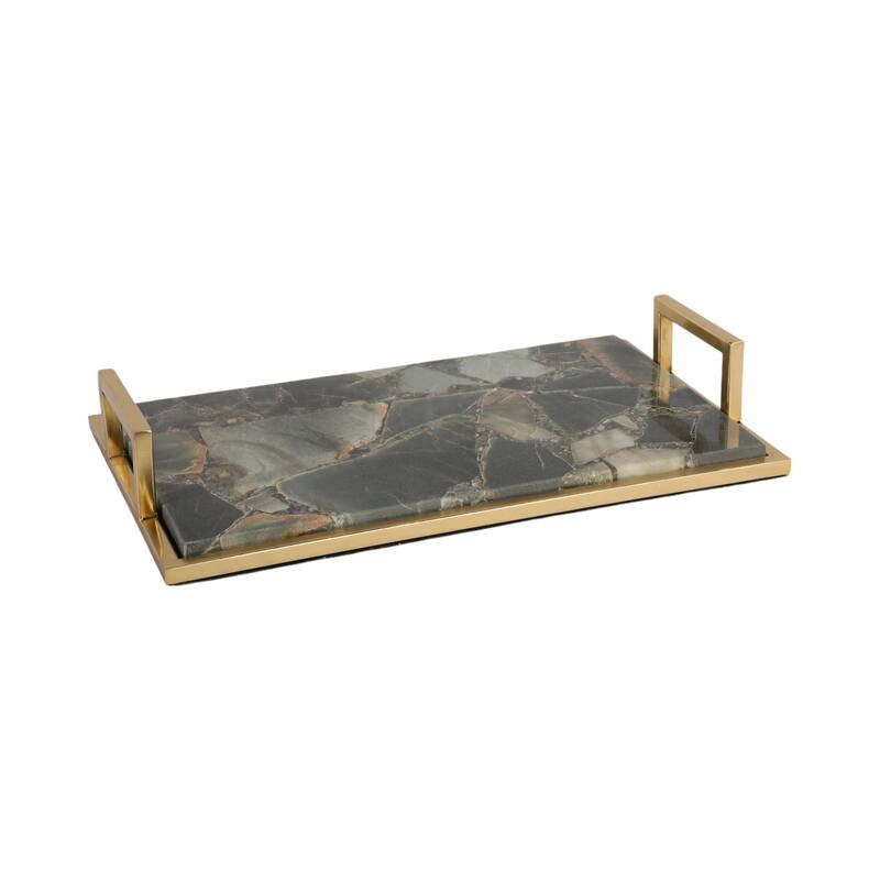 Decorative Agate Accent Tray - Home Decor - 23", Green & Gold