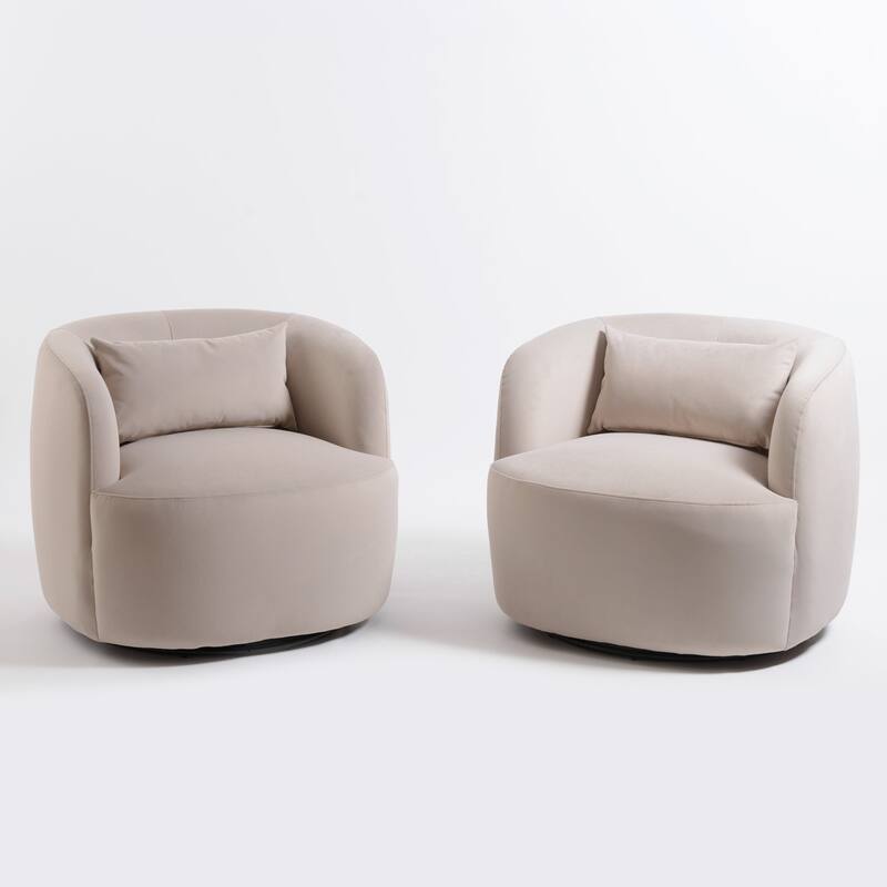 KINWELL 34" Wide Velvet Upholstered Swivel Accent Chair with Toss Pillow