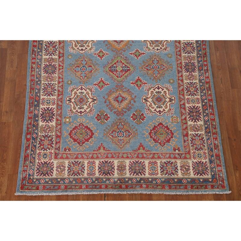 Light Blue Kazak Area Rug Hand-Knotted Bedroom Wool Carpet - 4'10" x 6'7"