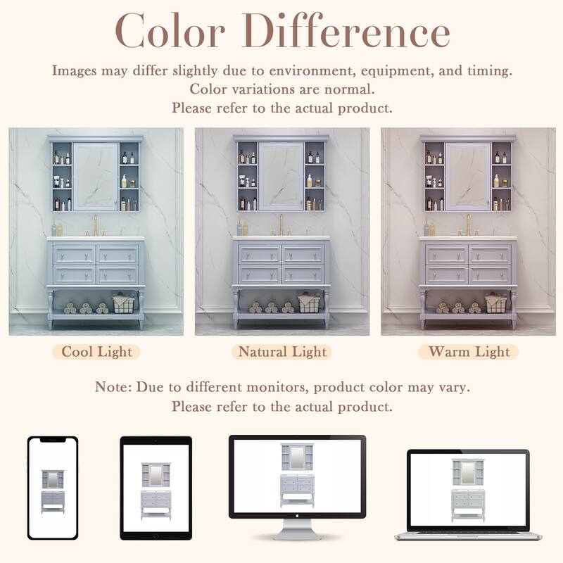 Modern Bathroom Vanity Set with Adjustable Shelf, 4 Drawers & Medicine Cabinet