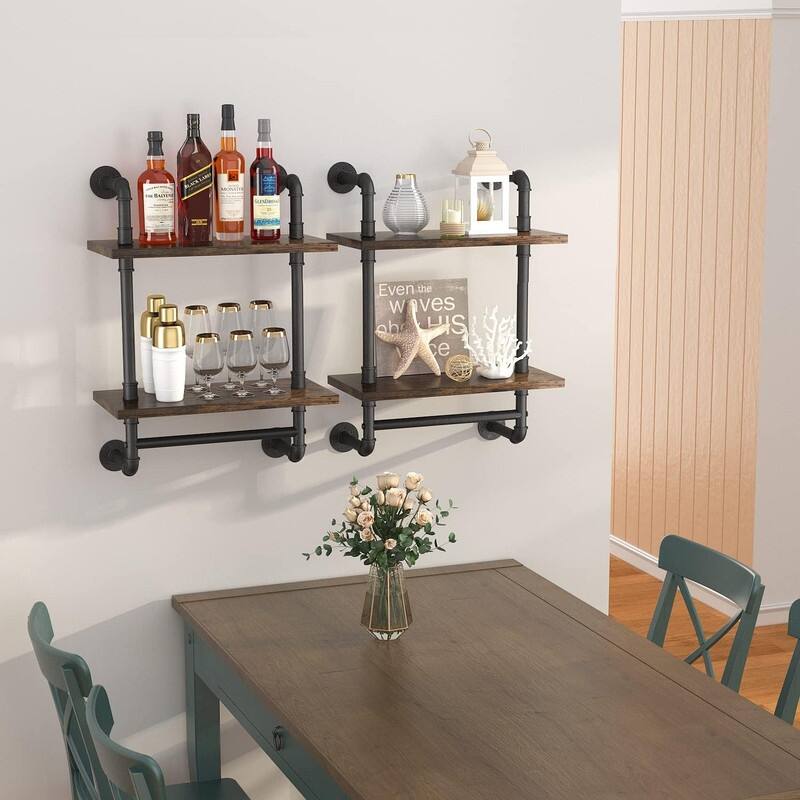 Industrial Pipe Floating Bathroom Shelves Wall Mounted with Towel bar - 7.8"D x 15.7"W x 25.6"H