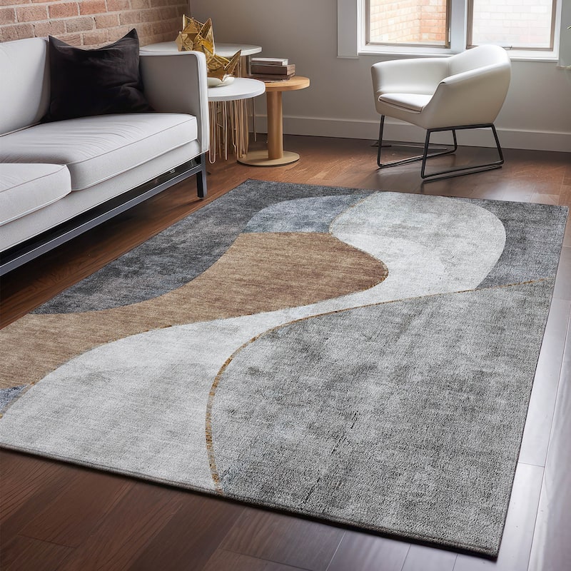 Premium Washable Super Soft Abstract Glam Mayfield Rug - Gray - 9' x 12' - Rectangle