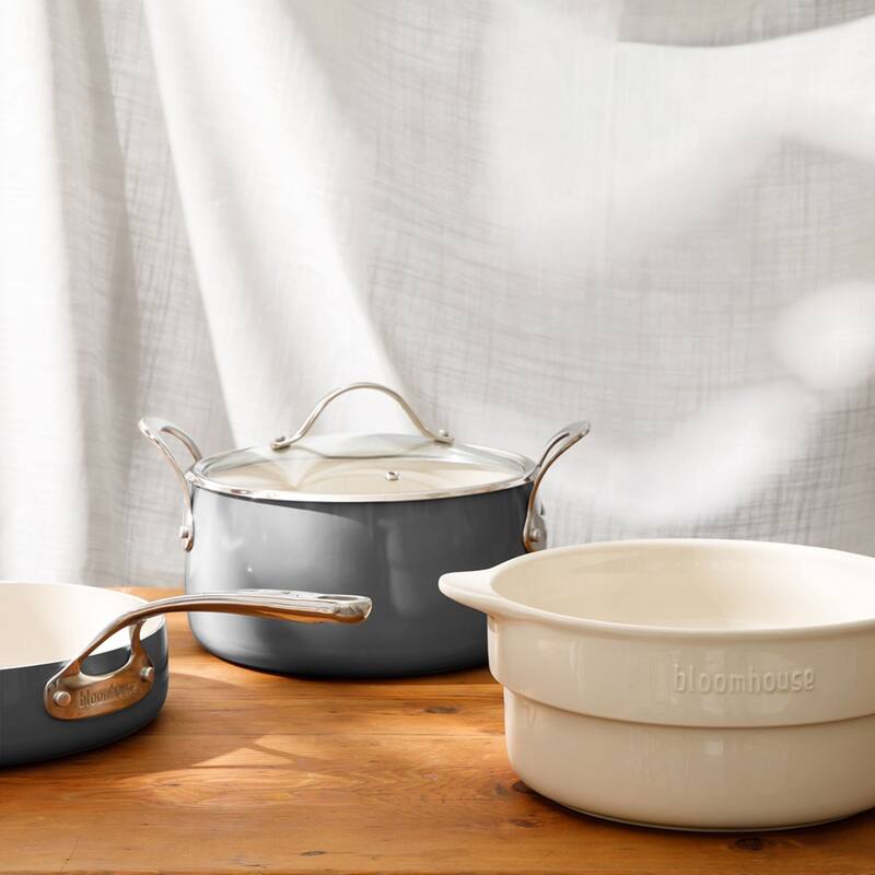 Bloomhouse 12 Piece Aluminum Enamel Cookware Set w/ Non-stick Non-toxic Ceramic Interior and Ceramic Steamer Insert