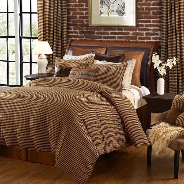 slide 2 of 9, Paseo Road Clifton Brown Houndstooth Pattern Rustic Bedding 3 Piece Duvet Cover Set Full
