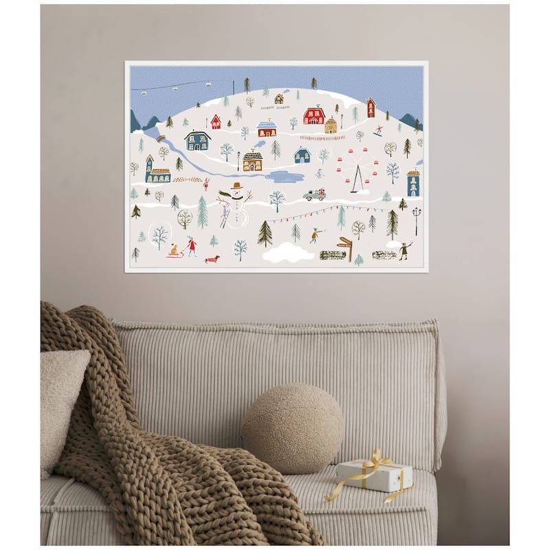 Kate and Laurel Sylvie Framed Canvas A Winter Village by Vicky Yorke