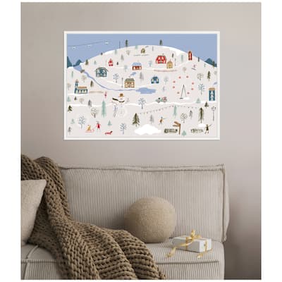 Kate and Laurel Sylvie Framed Canvas A Winter Village by Vicky Yorke