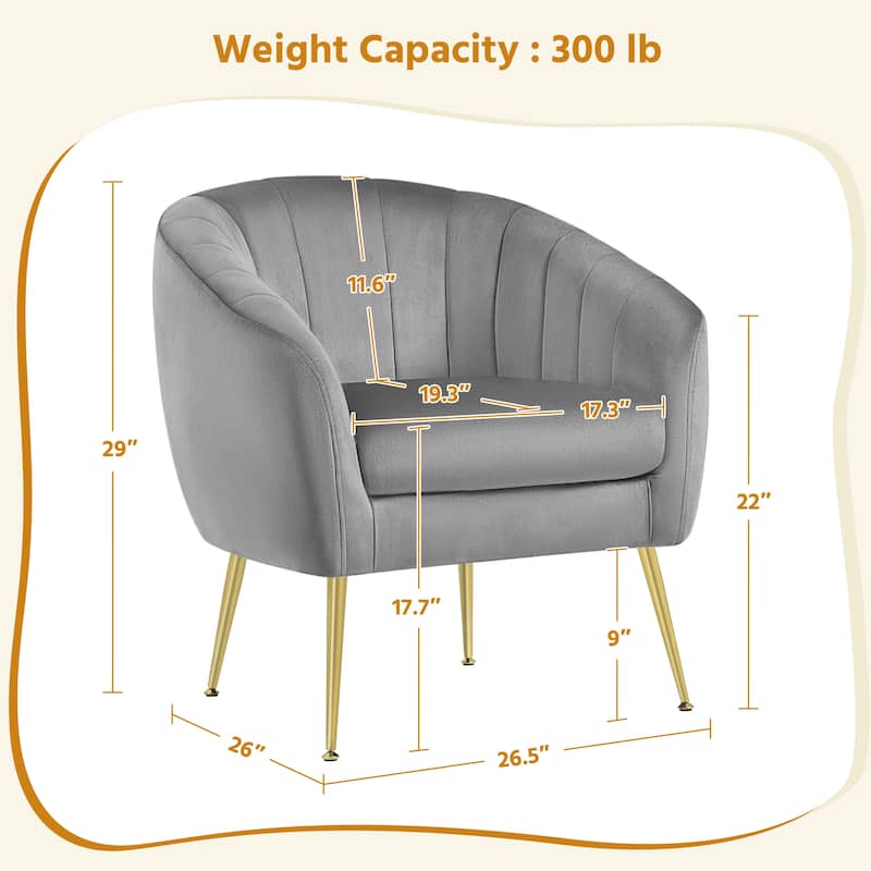 Yaheetech Velvet Accent Armchair Barrel Chair with Metal Legs for Living Room