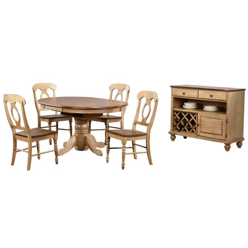 Extendable Dining Set - 6 Piece Table & Server - Round or Oval Butterfly Leaf Design