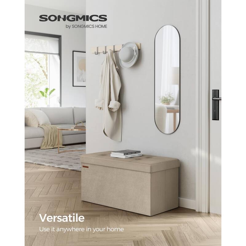 Storage Ottoman, Foldable Velvet Storage Bench, 2 Extra Storage Boxes, 15 x 30 x 15 Inches, 660 lb Load Capacity, for Entryway