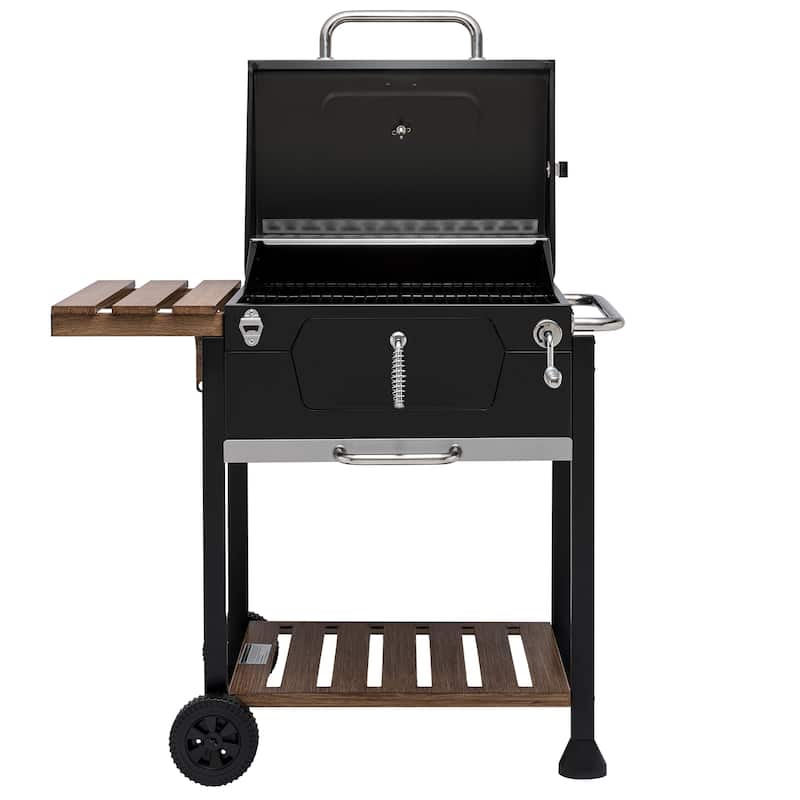 Royal Gourmet 24-Inch Charcoal Grill, BBQ Smoker with Handle and Folding Table, Black