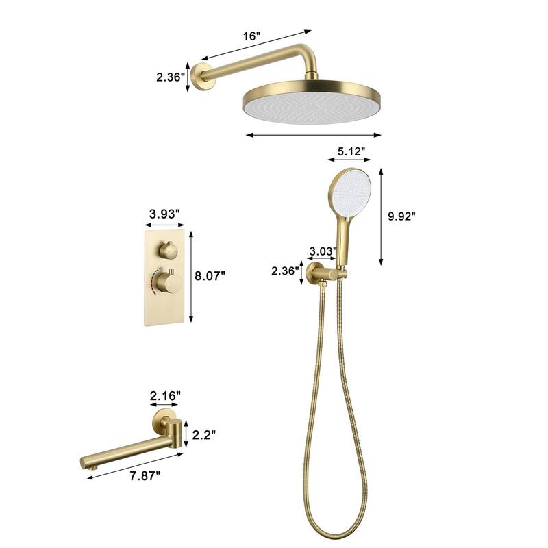 Luxury 3-Function Shower System Set - Solid Brass Control Valve, 10" Overhead Shower, 3-Spray Handheld