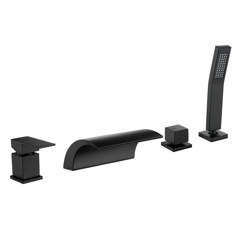 Deck Mounted Four Holes Tub Faucet Waterfall Modern Bath Tub Faucet with Handheld Shower Tub Fillers with Pressure Balance Valve