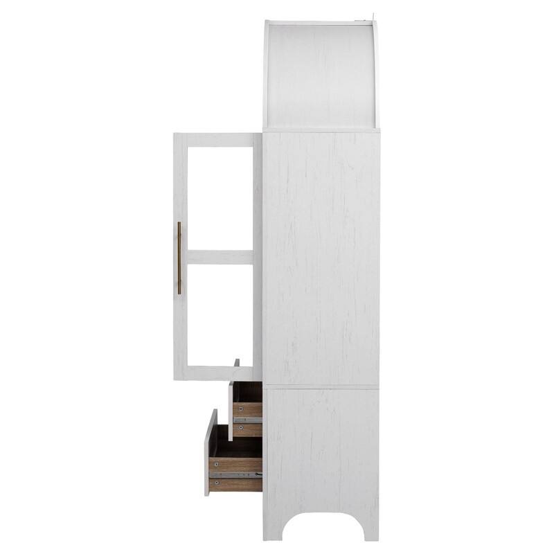 Farmhouse 71" Tall Arched Kitchen Pantry Cabinet with 2 Large Drawers, Modern Kitchen Storage Cabinets with Adjustable Shelves
