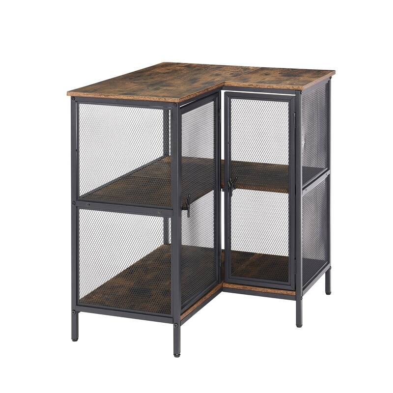 VECELO L-Shaped 3-Tier Corner Cabinet 29.4" End Table with Mesh Doors and Storage Shelves 90° Angle Design Free-Standing Table
