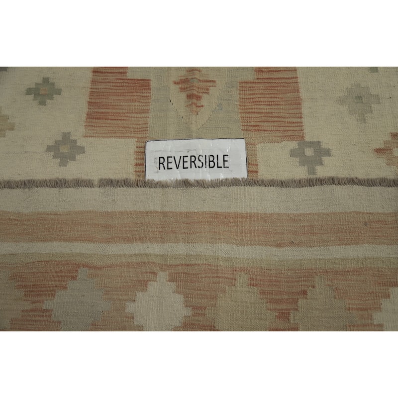 Hand Woven Oriental 100% Wool Carpet Southwestern Tribal Beige & Ivories Kilim Area Rug - 11' 4'' X 8' 4''