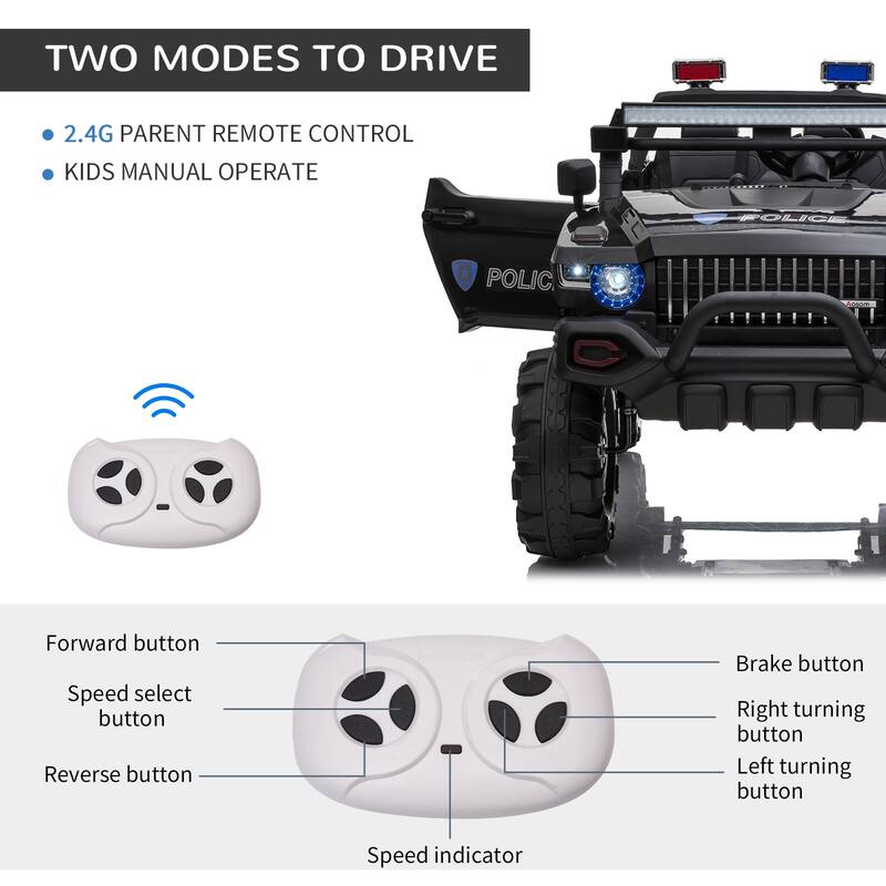 Big 53"L 12V Police Car Ride-On SUV for Kids with Siren, Remote Control, Music, Suspension & Horn