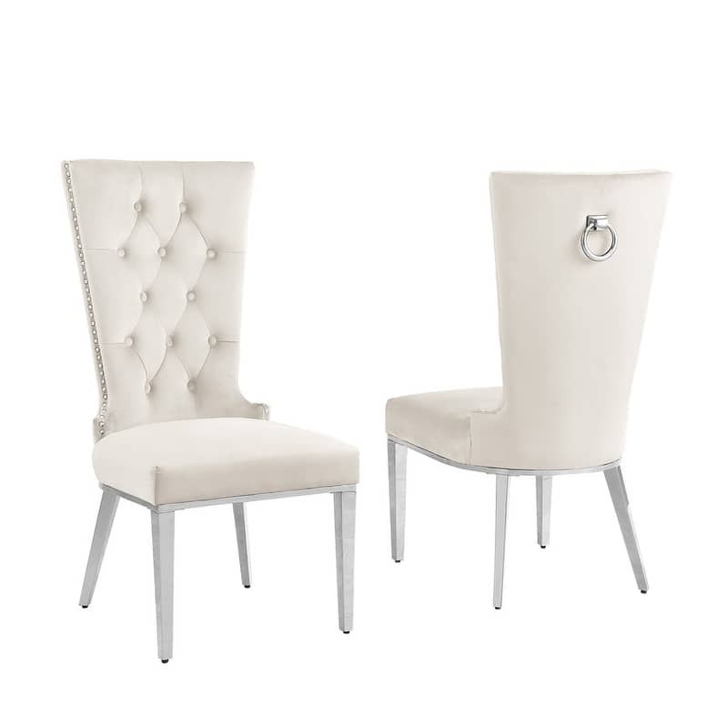 Best Quality Furniture D442/3-SC330-7 Dining Set with 94" White Lacquer Wood Top