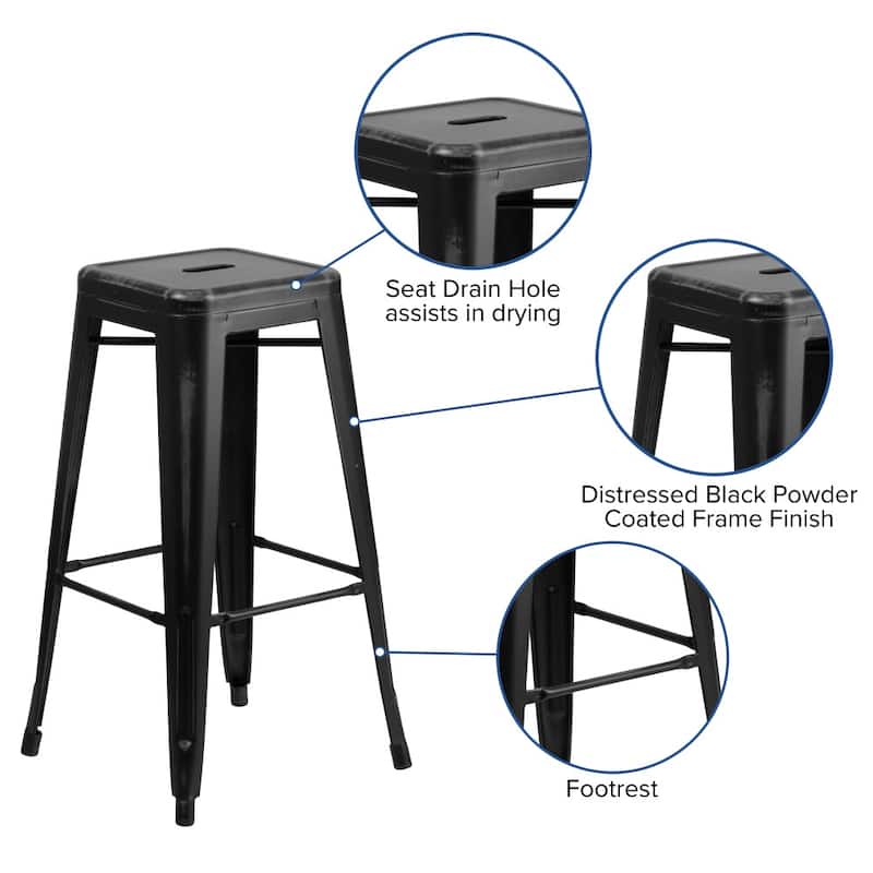 4 Pack 30"H Backless Distressed Metal Indoor-Outdoor Barstool