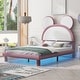 preview thumbnail 10 of 13, Cartoon Ears Shaped Upholstered Platform Bed with LED