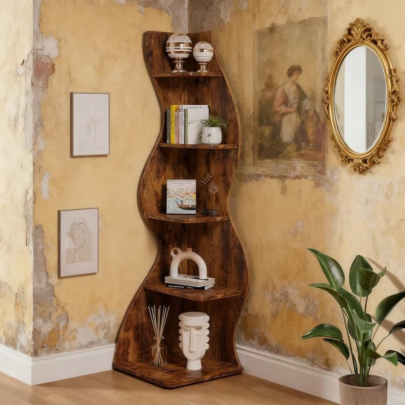 70.47" 5-Tier Wall Corner Bookshelf Corner Shelf Storage - Brown