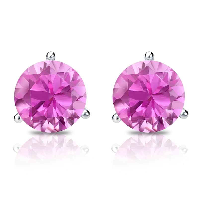 Auriya 14k Gold 2/5ctw Solitaire Pink Sapphire Gemstone Stud Earrings Martini-set