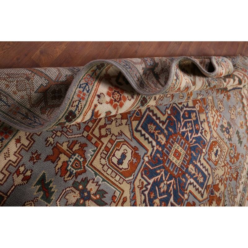 Geometric Heriz Serapi Indian Area Rug Handmade Wool Carpet - 8'8" x 12'2"