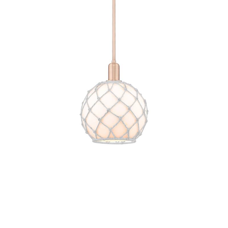 Innovations Lighting 716-1S-13-10 Farmhouse Rope Pendant Farmhouse - Antique Copper / White Glass with White Rope