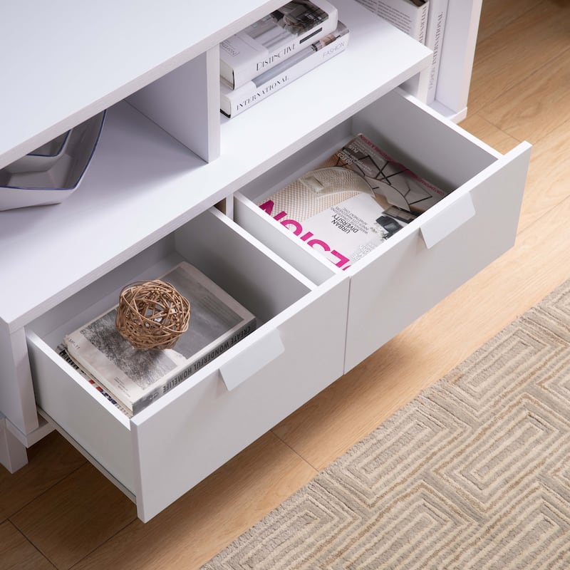 Modern 60" TV Stand with Two Shelves and Two Drawers - White