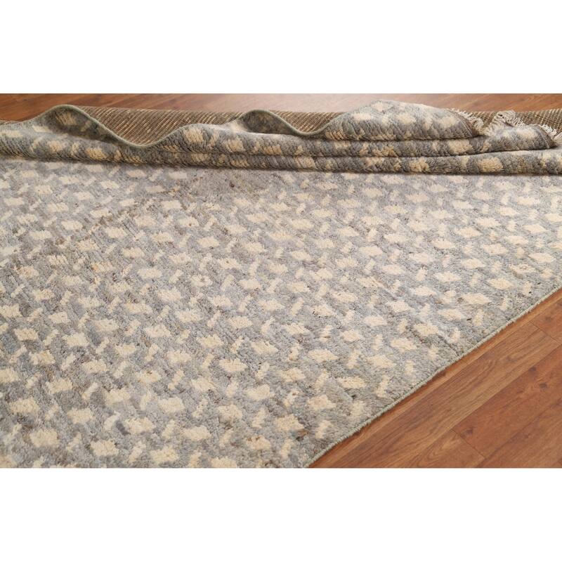 Hand Knotted Oriental 100% Wool Carpet Modern All-Over Greys & Charcoal Moroccan Area Rug - 7' 8'' X 5' 1''