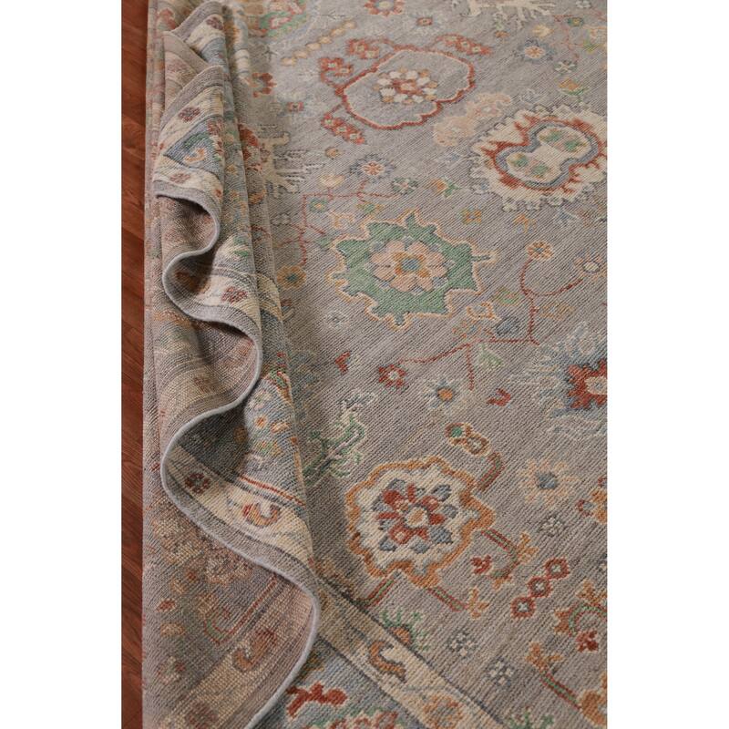 Hand Knotted Oriental 100% Wool Carpet Transitional All-Over Greys & Charcoal Oushak Area Rug - 13' 4'' X 9' 11''